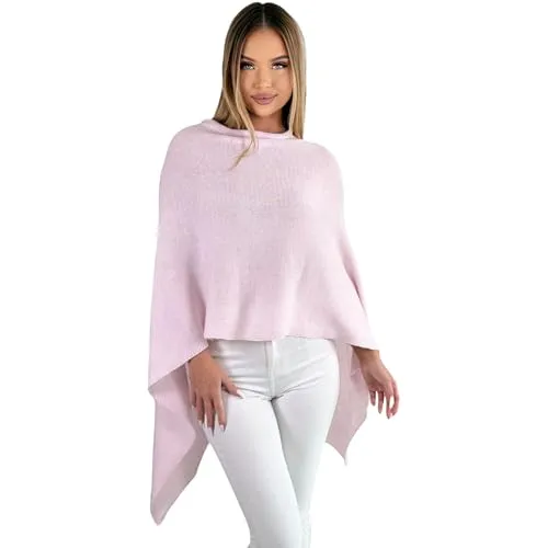 Mississhop 221 Poncho für Damen - Elegantes Cape in Hellrosa - Strickjacke für Damen, modischer Poncho aus weichem Mischgewebe, ideal für den Herbst/Winter, vielseitig kombinierbar und angenehm zu tragen.