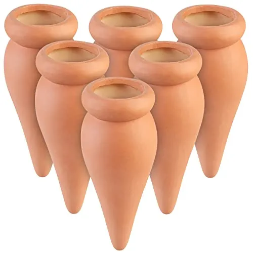 Royal Gardineer Wasserspender Blumentopf: 6er-Set 2in1-Terracotta-Wasserspender für Topfpflanzen (Bewässerung Kugel, Blumen-Bewässerungskugeln, Feuchtigkeitsmesser)