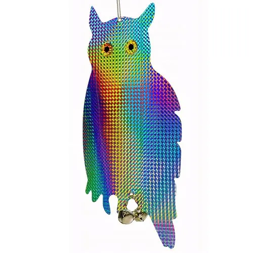 Retoo Taubenschreck Holografische Eule mit eingebauten Glöckchen, 40 x 19 cm, Vogelabwehr, Eule Lockvögel zum Abschrecken von Vögeln, Hängende Eule aus wasserdichtem Material PVC