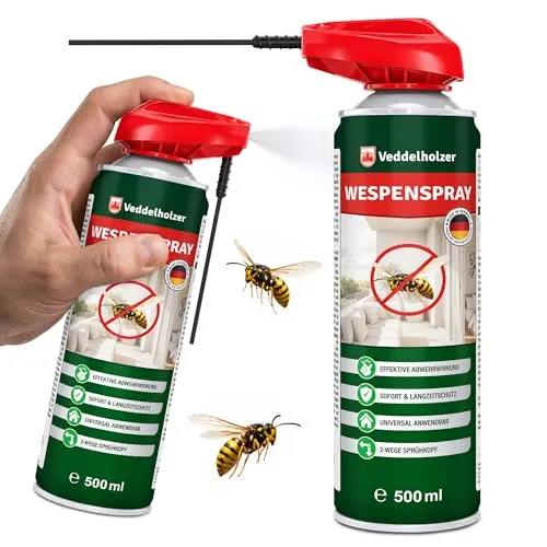 Veddelholzer Wespenspray 500 ml – Effektive Wespenabwehr für Haus und Garten - ✅Sofortwirksam und langanhaltend: Bekämpft Wespen zuverlässig und verhindert Neubefall. ✅Für Innen- und Außenbereiche geeignet, mit praktischem 2-Wege-Sprüh-System für gezielte Anwendung.