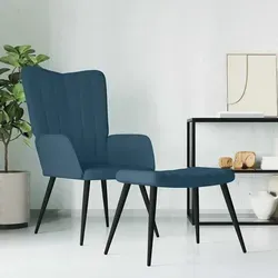vidaXL Relaxsessel mit Hocker Blau Samt - Sessel mit Hocker, eleganter Samtbezug für optimalen Sitzkomfort, stabil dank robustem Stahlgestell – ideal für stilvolle Wohnräume.