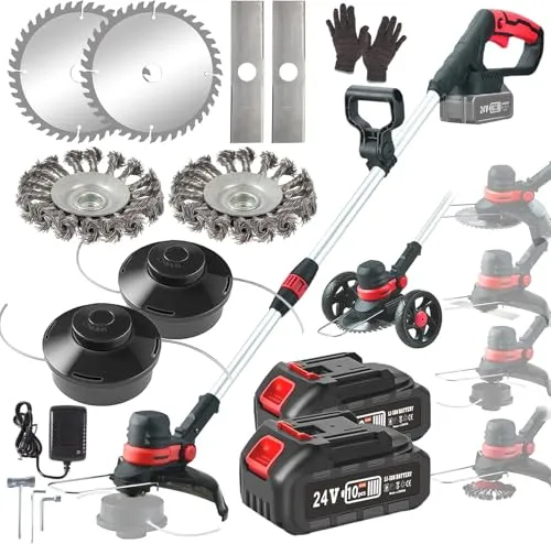 Akku Rasentrimmer 24V BRUSHLESS mit Unkrautbürste - Rasentrimmer & Motorsensen: 4-in-1 Multifunktionsgerät mit bürstenlosem Motor für längere Lebensdauer und höhere Effizienz, ideal für große Gärten und vielseitige Anwendungen.