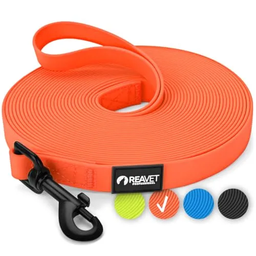 ReaVET Schleppleine für Hunde 10 Meter, Neon Orange I Robuste & wasserfeste Hundeleine lang I Übungsleine mit Griff, Trainingsleine Laufleine für große & kleine Hunde