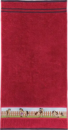 Erwin Müller Kinder-Handtuch Frottier rot Größe 50x100 cm - mit Pferdemotiv auf Bordüre, weich, hautfreundlich, 100% Baumwolle