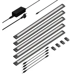 ledscom.de LED Unterbau-Leuchte SIRIS schwarz matt, 5er Set - Unterschrank Beleuchtung mit extra flacher Bauweise und harmonischem Licht. Ideal für Küchen und Werkstätten, energieeffizient mit 655 lm bei nur 6,9 W pro Leuchte.