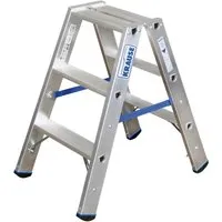 KRAUSE Doppelleiter STABILO silberfarben 2x3 Sprossen - Leiter aus Aluminium, zusammenklappbar und ideal für innen und außen. Maximale Belastbarkeit von 150 kg und 10 Jahre Herstellergarantie.