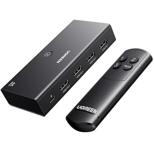 UGREEN HDMI Switch 3 in 1 Out 4K@60Hz - Video Umschaltpulte mit Fernbedienung für müheloses Umschalten zwischen 3 HDMI-Quellen auf 1 Display, unterstützt HDR10+ für ein beeindruckendes Seherlebnis.
