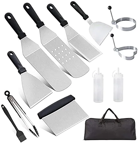 12Pcs Grillspachtel Set, AMZMUKAUP Grillwender BBQ Werkzeugset Edelstahl mit Tragetasche, Perfektes für Grillen im Freien, Vatertag, Geburtstag, Weihnachten, Teppanyaki und Camping