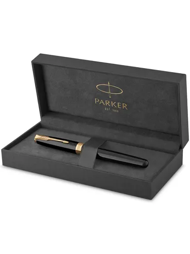 Parker Sonnet Füller | Schwarze Lackierung mit Goldzierteilen | Füllfederhalter mit feiner Feder | Geschenkbox