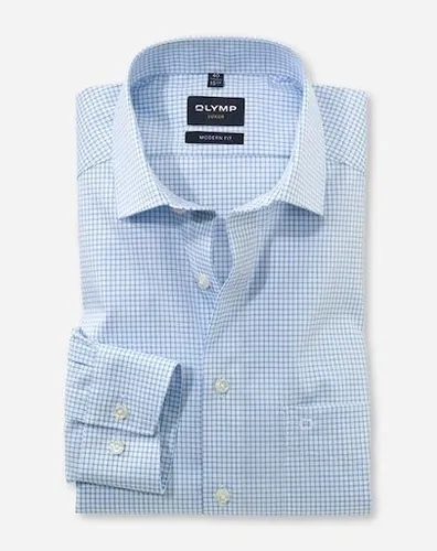 OLYMP Langarmhemd Luxor modern fit blau 44 - Business- & Abendmode für Herren, hochwertiges 100% Baumwollhemd in modern fit für einen stilvollen Auftritt im Büro oder bei besonderen Anlässen.