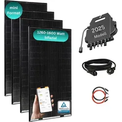 MyBasic 1260+ Watt Mini-Format Balkonkraftwerk - Kompakte Solaranlage (1,65m x 0,88m) mit bifazialen Glas-Modulen für +30% Ertrag, ideal für nachhaltige Energiegewinnung auf Balkon oder Terrasse.