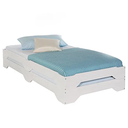 IDIMEX Funktionsbett RONNY - Stapelbett aus massivem Kiefernholz - Betten: 2-teiliges Massivholzbett in weiß, ideal für Gästezimmer oder platzsparende Lösungen, mit Roll-Lattenrost für optimalen Schlafkomfort.
