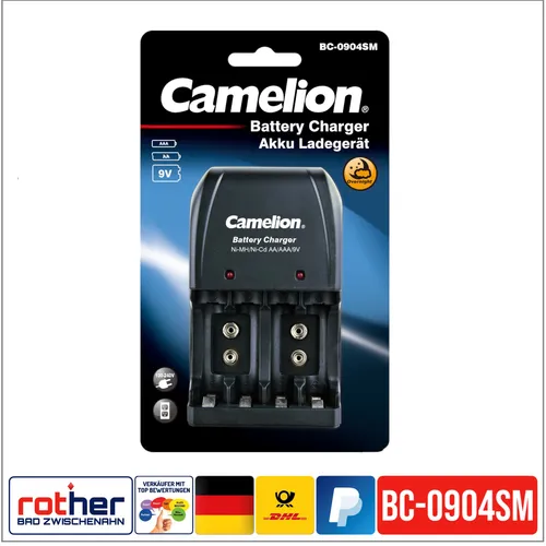Stecker-Ladegerät CAMELION BC-0904SM für 2-4 AA oder 2-4 AAA oder 1-2 9V Block