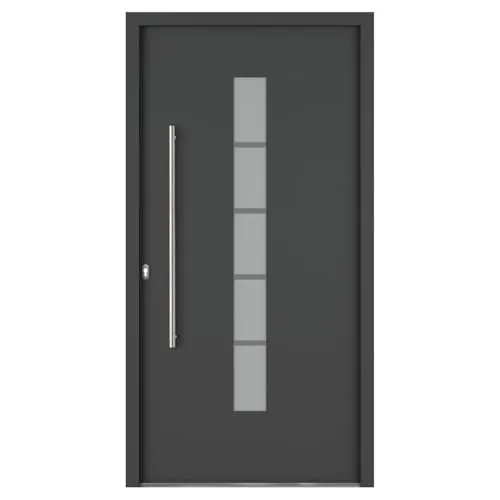 HORI Haustür Eingangstür Aluminium Kunststoff Komplettset - Haus Eingangstür mit 5-fach Verriegelung - Wärmeschutzglas - Farbe: Anthrazit (innen Weiß) - DIN Links - Modell: Chain - 210 x 100 cm