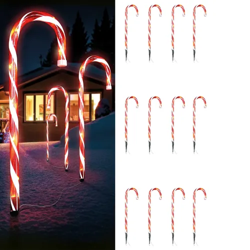 LED-Gartenleuchtstäbe Zuckerstange 12'er Set - Weihnachtsbeleuchtung mit 32 weißen LEDs, ideal für festliche Akzente im Garten oder auf der Terrasse.