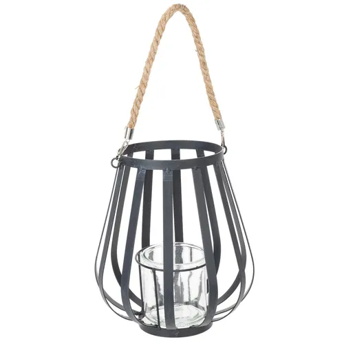Windlicht Metall Laterne Glas Anthrazit Ø23cm H27cm Deko