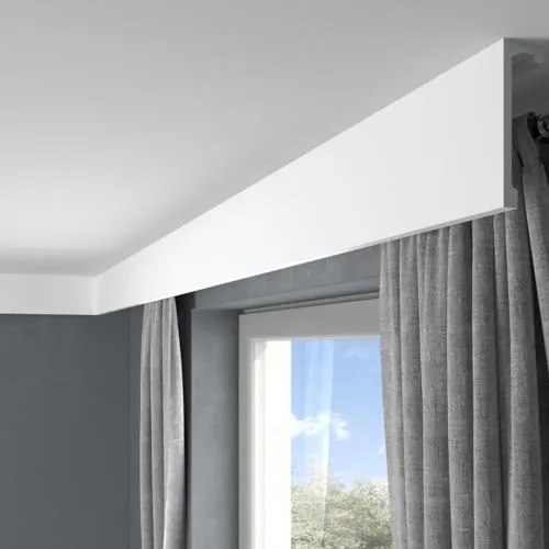 PROVISTON Stuckleiste Polystyrol, 46 x 148 x 2000 mm, Weiß - Deckenleisten für elegante Vorhangverkleidung, ideal für nahtlosen Übergang zwischen Wand und Decke, einfache Montage mit Montagekleber.