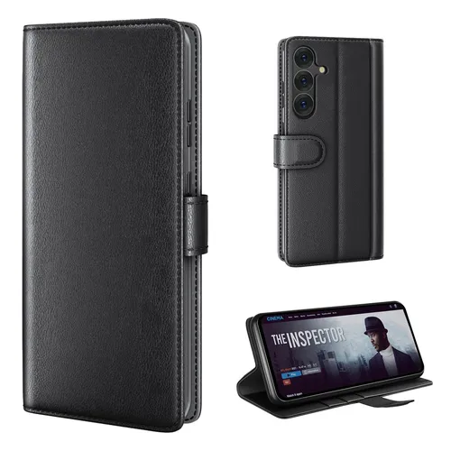 ECHT LEDER Handy Hülle für Samsung Galaxy S25+ Cover Case Klapphülle Schwarz Top