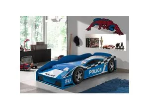 VIPACK Kinderbett Polizei, blau, 175cm - Kinderzimmermöbel, stylisches Autobett