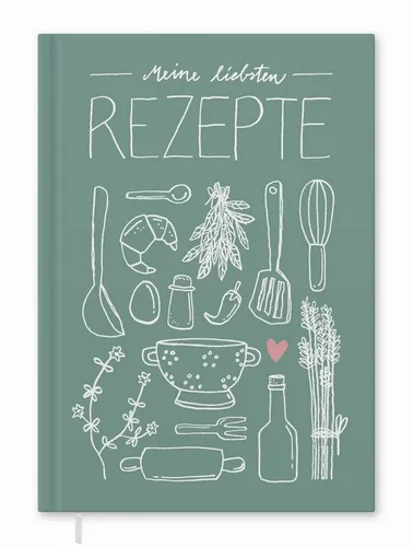 Eine der Guten Verlag Notizbuch Rezeptbuch - Meine liebsten Rezepte - Großes A4 DIY Kochbuch zum Selberschreiben in mint mit Hardcover, ideal für kreative Köche und Handlettering-Fans. Perfekt für deine persönlichen Rezeptideen!