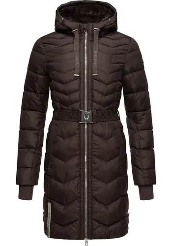 Navahoo Damen Wintermantel Steppmantel mit Taillengürtel - Funktionsjacke mit stylischer Zick-Zack-Steppung und warmem Kunstfellfutter, ideal für kalte Wintertage und modisch zugleich.