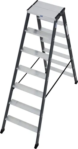 KRAUSE Doppelleiter SePro D – Alu eloxiert, 2x7 Stufen, 306 cm Arbeitshöhe - Leiter aus Aluminium, zusammenklappbar und rutschsicher, ideal für Baustellen und Innenräume, maximale Belastbarkeit 150 kg, 5 Jahre Herstellergarantie.