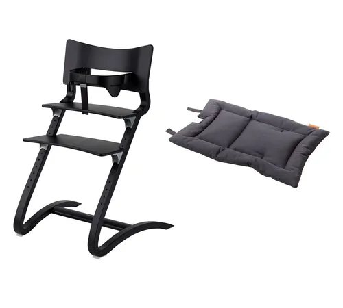 Leander Stuhl schwarz lackiert Babyhochstuhl Kinderstuhl + Bügel + Kissen grey !
