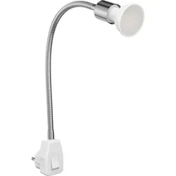 ledscom.de Steckdosenlampe LESCH Leselampe Schwanenhals Schalter Chrom + GU10 LED Lampe warmweiß 3-Stufen Dimmen: max. 500lm