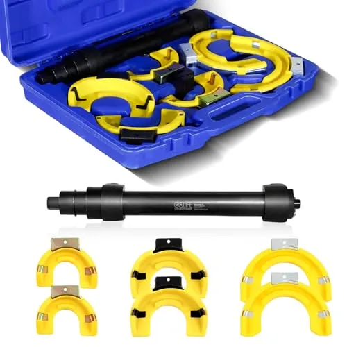 CCLIFE Zahnkranzabzieher Mcpherson Federspanner - Zahnradabzieher, ideal für viele Fahrzeugtypen mit einer maximalen Belastung von 1050KG und drei auswechselbaren Federtellern für flexible Anwendungen.