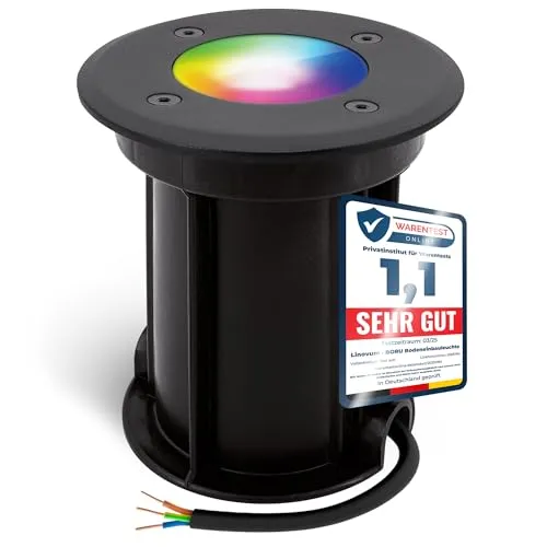 linovum BORU Bodeneinbaustrahler IP67 schwarz mit Smart LED GU10 - Smart Home Bodeneinbaustrahler für Garten & Wege, steuerbar per App oder Sprachbefehl. Genießen Sie bis zu 16 Millionen Farbkombinationen und verschiedene Weißtöne für Ihre Terrasse.
