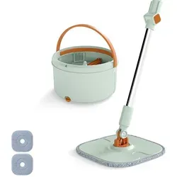 COSTWAY Wischmopp + Eimersystem 4L – Flacher Bodenwischmopp mit 360° Drehkopf