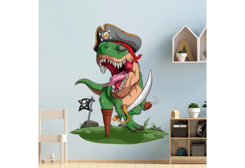 WANDKIND T-Rex Pirat V289 Wandtattoo für Kinderzimmer - Hochwertiges Wandtattoo mit handgezeichnetem T-Rex für kreative Kinderzimmergestaltungen. Made in Germany, geruchlos und kinderfreundlich. Einfach anzubringen und ideal für Spielräume.
