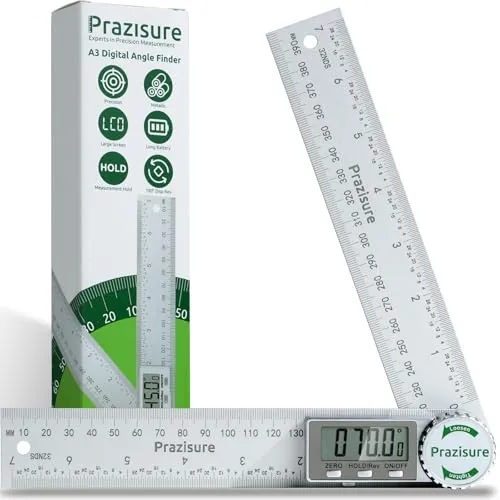 Prazisure Winkelmesser Digital, Aluminium Winkelschmiege 200 mm, professionelles Winkelmessgerät für Holzbearbeitung, Bau und Heimwerkermessung (inkl. 2 Batterien)