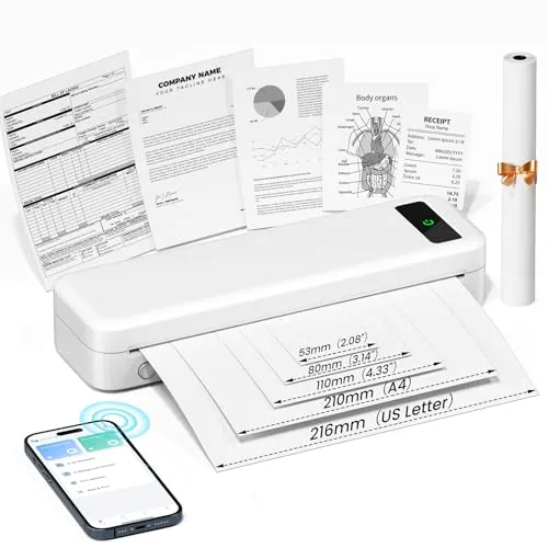 TATTMUSE Mobiler Drucker A4 für Unterwegs - Tragbarer Thermodrucker mit 300 DPI Auflösung, ideal für unterwegs. Leicht und kompakt, druckt bis zu 160 Blätter mit einer Aufladung, perfekt für Studierende und Profis.