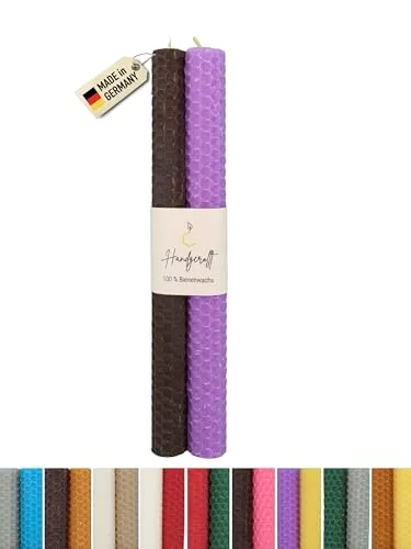 Wachsmann Bienenwachskerzen handgerollt, 100% Bienenwachs, 2er Set in vielen Farben, Made in Germany