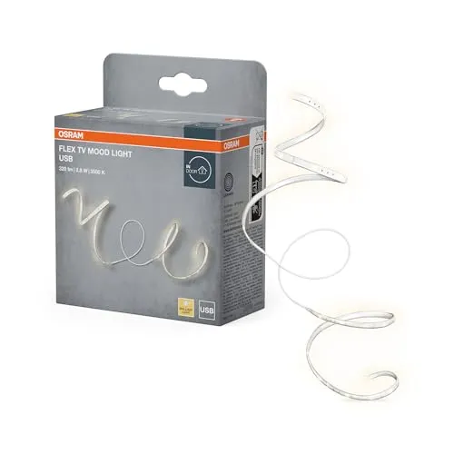 Osram Flex TV dekorative LED-Streifen mit warmweißen Licht für den Innenbereich, selbstklebend, mit USB-Anschluss, 2.8W, 200lm, 3500K, warmweiß, nicht dimmbar, IP20, Leuchtmittel nicht austauschbar