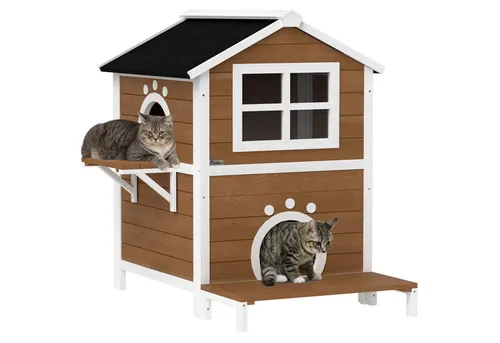 PawHut Katzenhaus aus Holz mit Balkon und Fenster von PawHut