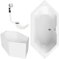 Calmwaters Badewanne Exclusive Duowanne 190 x 90 cm - Moderne Sechseck-Badewanne aus hochwertigem Acryl, mit 236 l Fassungsvermögen und schall- sowie wärmedämmendem Wannenträger für einfache DIY-Montage.