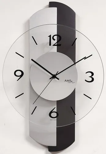 AMS Wanduhr W9206 – Elegante Holz-Wanduhr für jedes Zimmer in silber von AMS