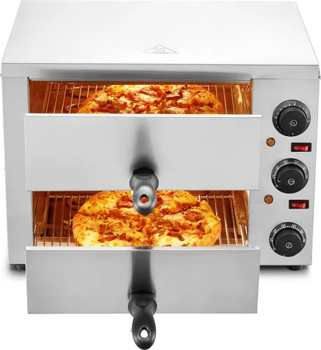 SucceBuy Elektrischer Pizzaofen für Arbeitsplatten, 12 Zoll groß und 1700 W Leistung. Er verfügt über eine Temperaturregelung sowie einen 0-120-Minuten-Timer