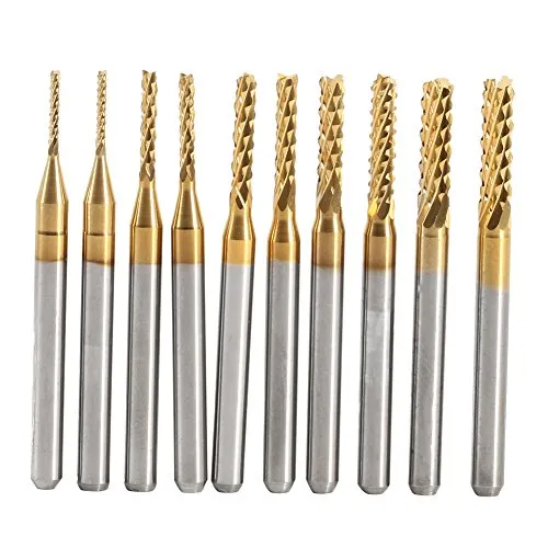 10er Set Titan beschichtete Schaftfräser - Fräsmaschinen-Bits für präzise CNC-Gravuren, ideal für feine Arbeiten mit einer Schnittbreite von 1,0-3,0mm.
