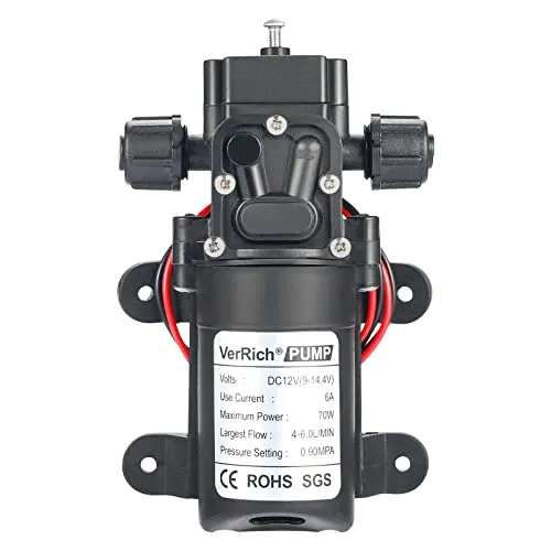 VerRich Membranpumpe, Wasserpumpen 12V 70W 6 L/Min 0.9MPA 131 PSI Selbstansaugende Pumpe