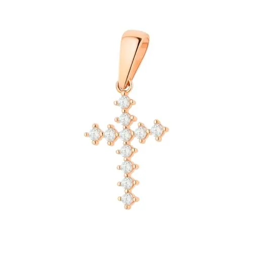 Golders Kreuzanhänger aus 585 Rotgold mit Zirkonia - Eleganter Anhänger aus 585 Rotgold für Damen, verziert mit funkelndem Zirkonia – das perfekte Geschenk für besondere Anlässe.