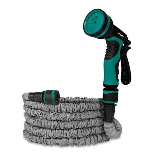 VONROC Gartenschlauch 10 Meter - Flexibler Wasserschlauch mit Wandhalterung und Multispritze - Gartenschlauch, der sich unter Druck auf 10 Meter dehnt und nach Gebrauch auf 3,7 Meter schrumpft. Knickfrei und mit 8 Strahlarten für vielseitige Anwendungen – ideal für Garten und Reinigung.
