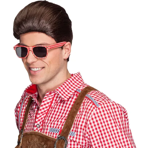 Karierte Sonnenbrille für Oktoberfest rot-weiß Partybrille für Erwachsene