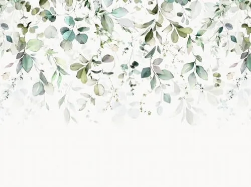 Fototapete Vlies Blattmuster Floral Aquarelloptik - Moderne Fototapete in Weiß und Grün, abziehbar und scheuerbeständig, ideal für alle Zimmer.