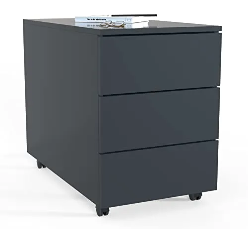Mid.you Rollcontainer Anthrazit - Büroschränke: Moderner Rollcontainer aus Holzwerkstoff mit 3 Schubladen, erweiterbar und griffloses Öffnen für optimalen Stauraum im Arbeitszimmer.