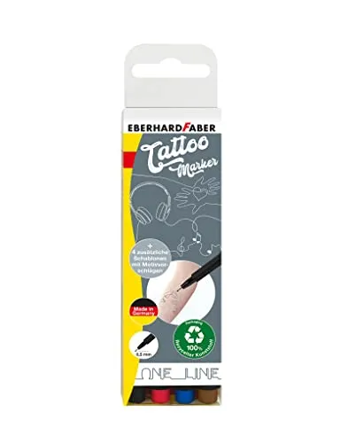 Eberhard Faber 559505 - Tattoo Stifte Set One Line, 4 Stifte im Kunststoffetui mit 4 Schablonen