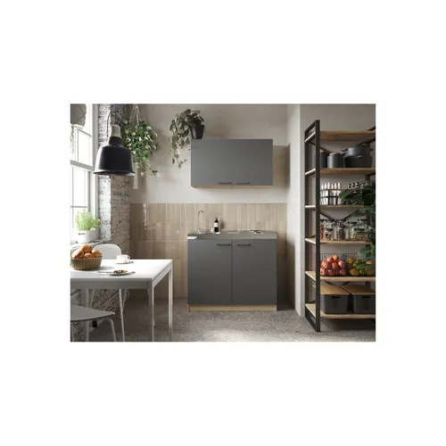Respekta Pantryüche- Set 6 - grau - Küchenmöbel-Set 6 mit 1 Spülenunterschrank und 2 Oberschränken, inklusive Edelstahlkochmulde – ideal für kompakte Küchenräume.