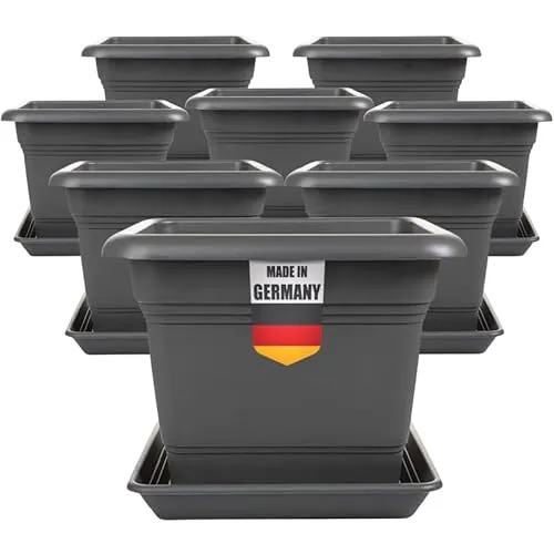 2friends Pflanzkübel Groß 40x40 cm - 8er Set Anthrazit - Garten-Zubehör: Robuste Blumenkübel im modernen Anthrazit, ideal für Terrasse und Balkon. Bietet viel Platz für Pflanzen und sorgt mit Untersetzer für gesunde Wurzeln.